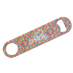 Retro Squares Bar Bottle Opener - White w/ Name and Initial