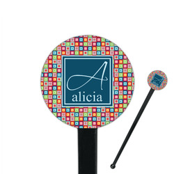 Retro Squares 7" Round Plastic Stir Sticks - Black - Single Sided (Personalized)