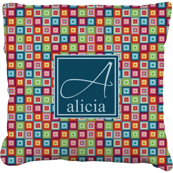 Custom Retro Squares Faux-Linen Throw Pillow 20" (Personalized)