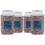 Retro Squares Can Cooler (12 oz) - Set of 4 w/ Name and Initial