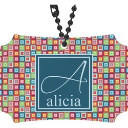 Retro Squares Rear View Mirror Ornament (Personalized)