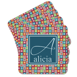 Retro Squares Cork Coaster - Set of 4 w/ Name and Initial