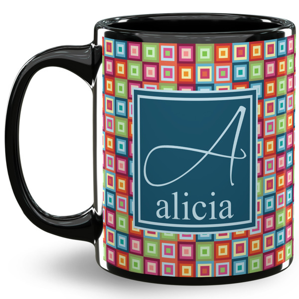 Custom Retro Squares 11 Oz Coffee Mug - Black (Personalized)