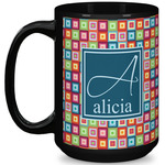 Retro Squares 15 Oz Coffee Mug - Black (Personalized)