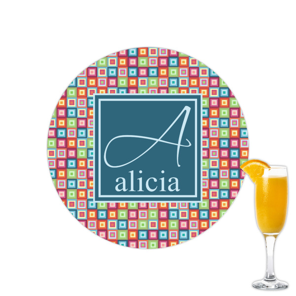 Custom Retro Squares Printed Drink Topper - 2.15" (Personalized)