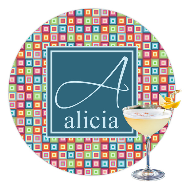 Custom Retro Squares Printed Drink Topper - 3.5" (Personalized)