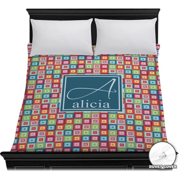 Custom Retro Squares Duvet Cover - Full / Queen (Personalized)