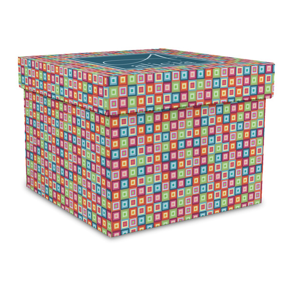 Custom Retro Squares Gift Box with Lid - Canvas Wrapped - Large (Personalized)