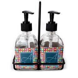 Retro Squares Glass Soap & Lotion Bottle Set (Personalized)