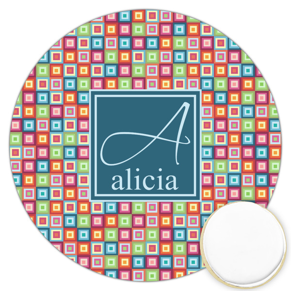 Custom Retro Squares Printed Cookie Topper - 3.25" (Personalized)