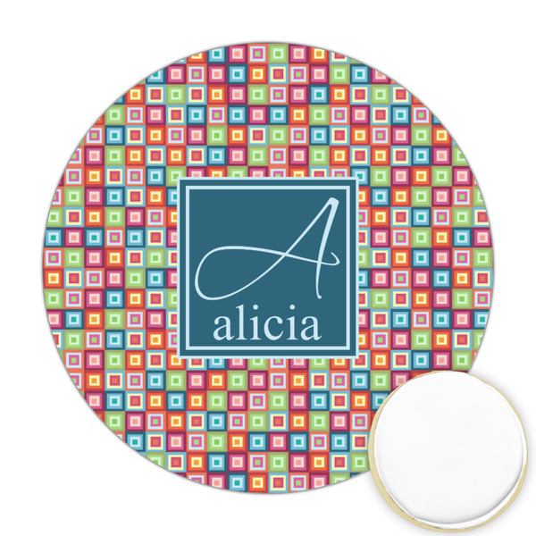 Custom Retro Squares Printed Cookie Topper - 2.5" (Personalized)