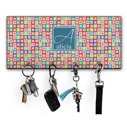 Retro Squares Key Hanger w/ 4 Hooks w/ Name and Initial