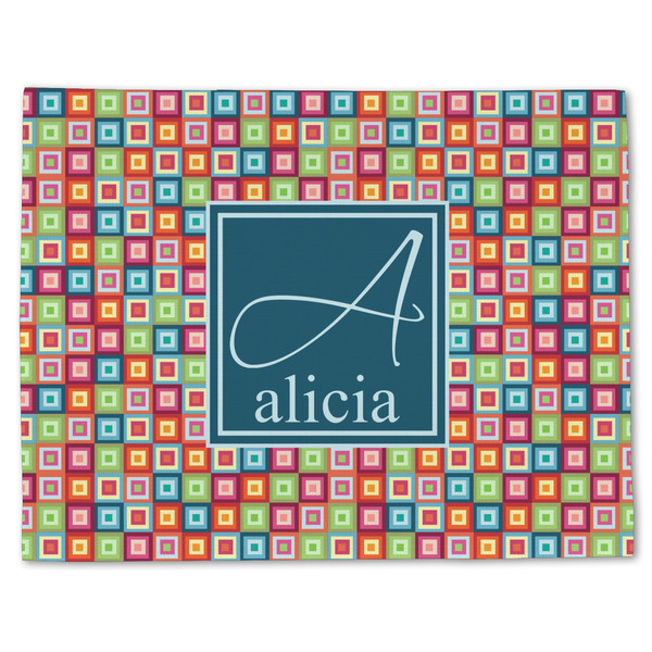 Custom Retro Squares Single-Sided Linen Placemat - Single w/ Name and Initial