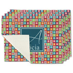 Retro Squares Single-Sided Linen Placemat - Set of 4 w/ Name and Initial