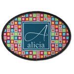 Retro Squares Iron On Oval Patch w/ Name and Initial