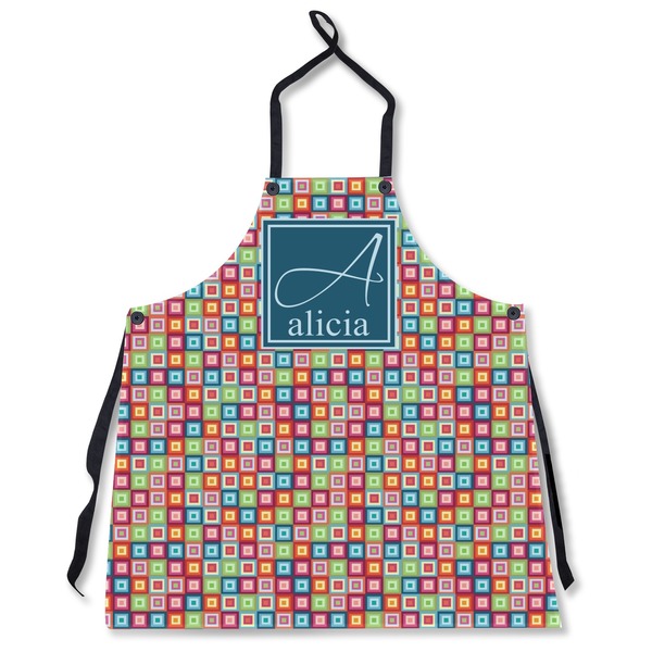 Custom Retro Squares Apron Without Pockets w/ Name and Initial