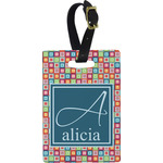 Retro Squares Plastic Luggage Tag - Rectangular w/ Name and Initial