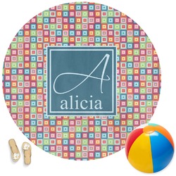 Retro Squares Round Beach Towel (Personalized)