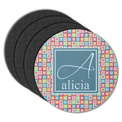 Retro Squares Round Rubber Backed Coasters - Set of 4 (Personalized)