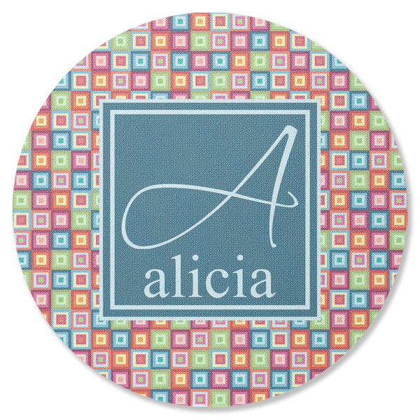 Custom Retro Squares Round Rubber Backed Coaster (Personalized)