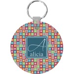 Retro Squares Round Plastic Keychain (Personalized)