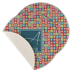 Retro Squares Round Linen Placemat - Single Sided - Set of 4 (Personalized)