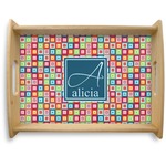 Retro Squares Natural Wooden Tray - Large (Personalized)