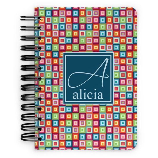 Custom Retro Squares Spiral Notebook - 5x7 w/ Name and Initial