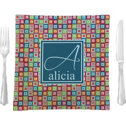 Retro Squares Glass Square Lunch / Dinner Plate 9.5" (Personalized)