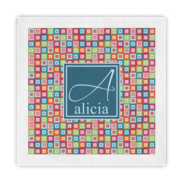 Custom Retro Squares Decorative Paper Napkins (Personalized)