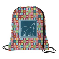 Retro Squares Drawstring Backpack - Large (Personalized)