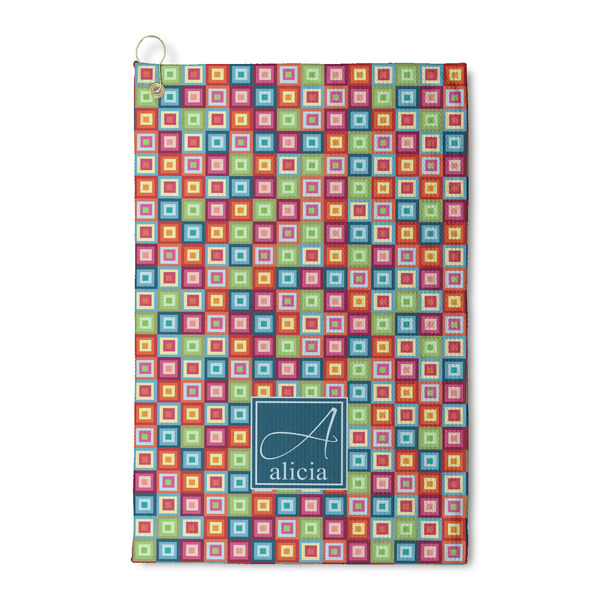 Custom Retro Squares Waffle Weave Golf Towel (Personalized)