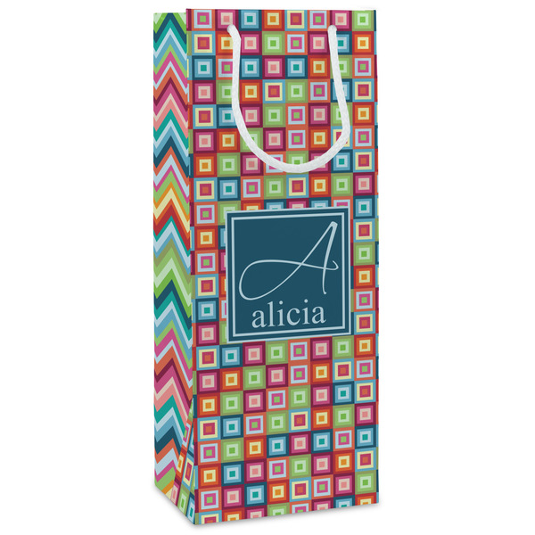 Custom Retro Squares Wine Gift Bags - Matte (Personalized)