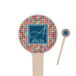 Retro Squares 4" Round Wooden Food Picks - Single Sided (Personalized)