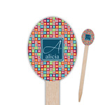 Retro Squares Oval Wooden Food Picks - Double Sided (Personalized)