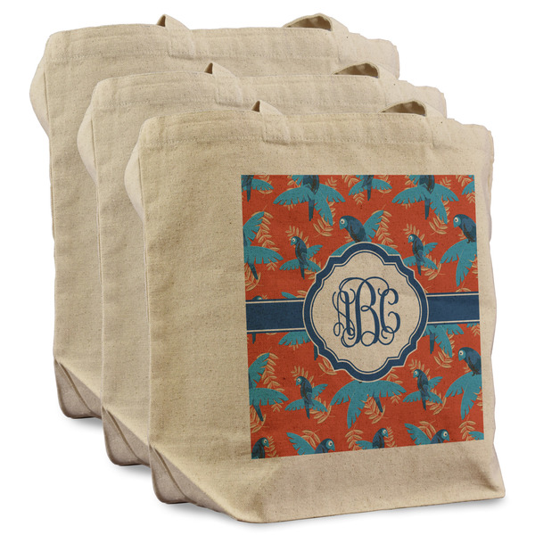 Custom Blue Parrot Reusable Cotton Grocery Bags - Set of 3 (Personalized)