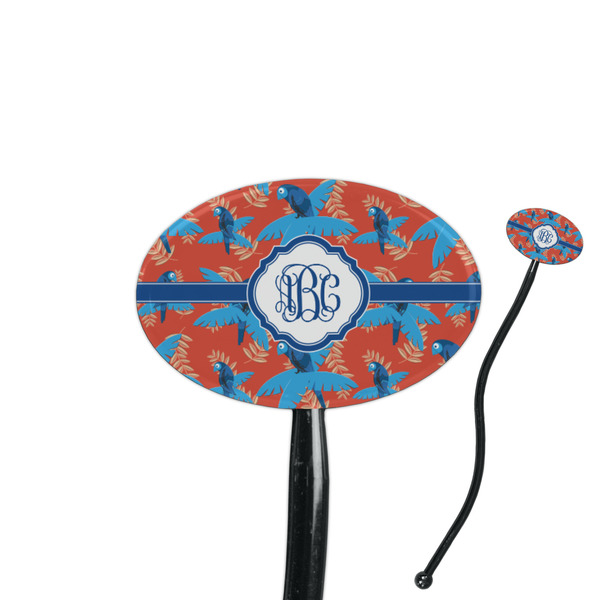 Custom Blue Parrot 7" Oval Plastic Stir Sticks - Black - Single Sided (Personalized)