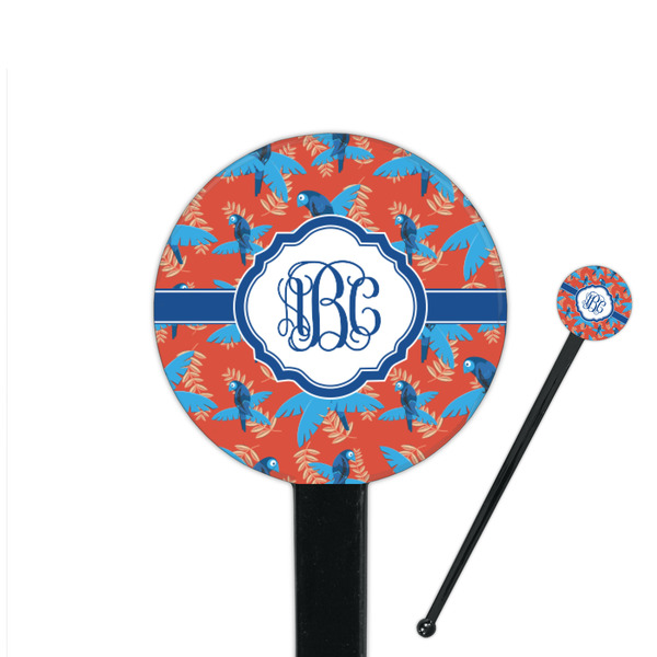 Custom Blue Parrot 7" Round Plastic Stir Sticks - Black - Double Sided (Personalized)