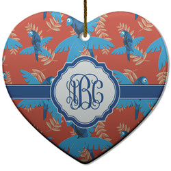 Blue Parrot Heart Ceramic Ornament w/ Monogram