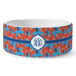 Blue Parrot Ceramic Dog Bowl - Medium (Personalized)