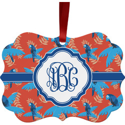 Blue Parrot Metal Frame Ornament - Double Sided w/ Monogram