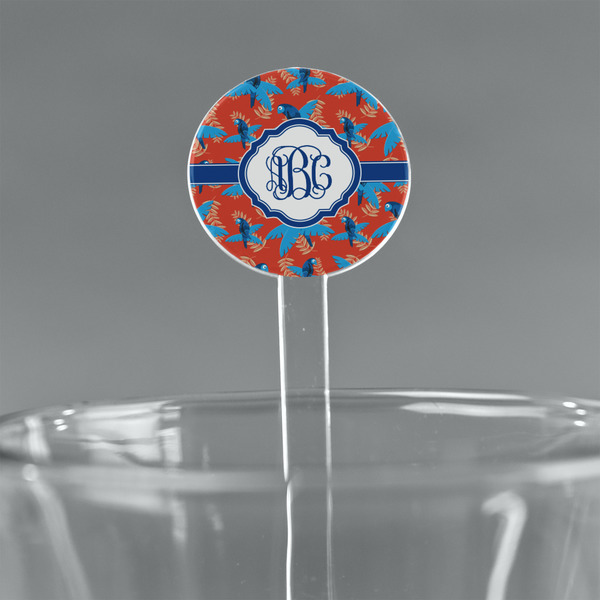 Custom Blue Parrot 7" Round Plastic Stir Sticks - Clear (Personalized)