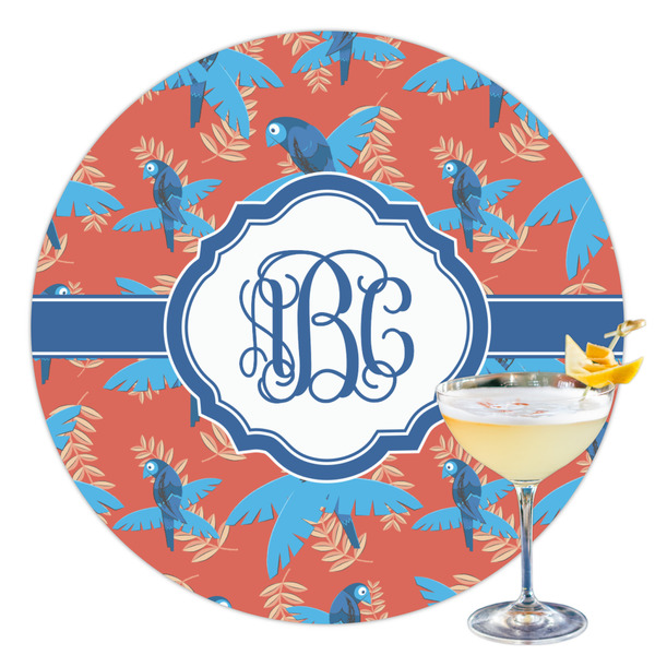 Custom Blue Parrot Printed Drink Topper - 3.5" (Personalized)