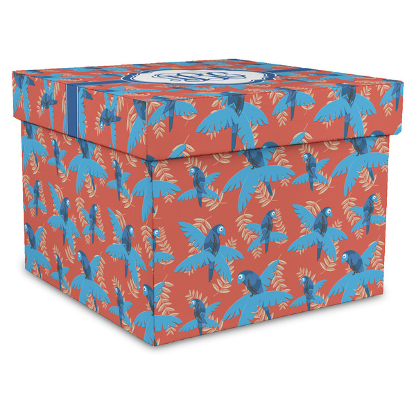 Custom Blue Parrot Gift Box with Lid - Canvas Wrapped - X-Large (Personalized)