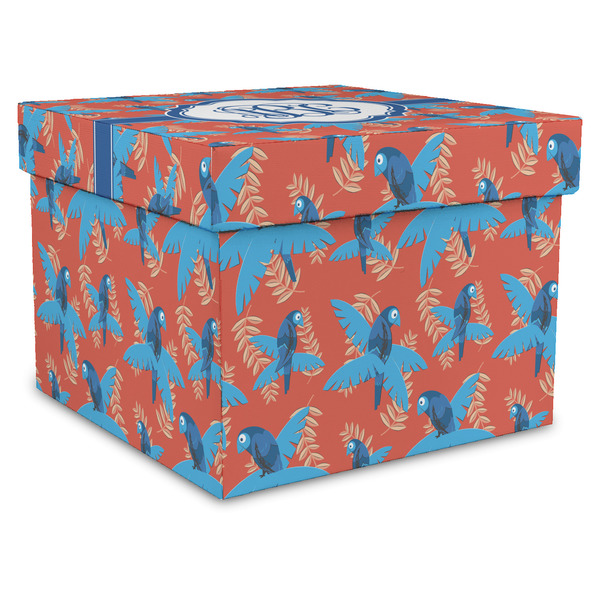 Custom Blue Parrot Gift Box with Lid - Canvas Wrapped - XX-Large (Personalized)