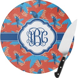 Blue Parrot Round Glass Cutting Board - Medium (Personalized)