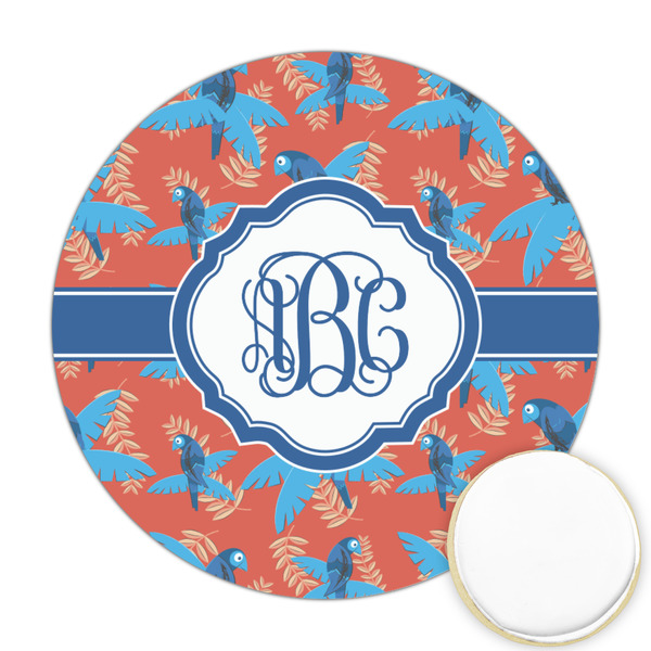 Custom Blue Parrot Printed Cookie Topper - Round (Personalized)