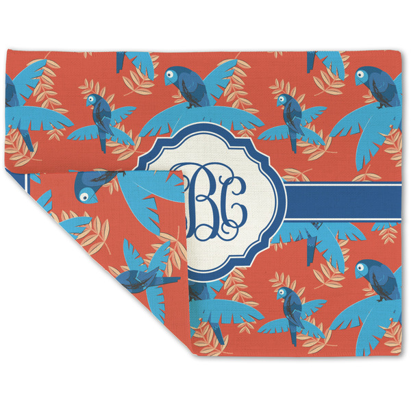 Custom Blue Parrot Double-Sided Linen Placemat - Single w/ Monogram