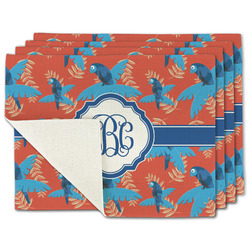 Blue Parrot Single-Sided Linen Placemat - Set of 4 w/ Monogram