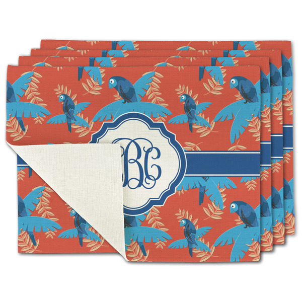 Custom Blue Parrot Single-Sided Linen Placemat - Set of 4 w/ Monogram